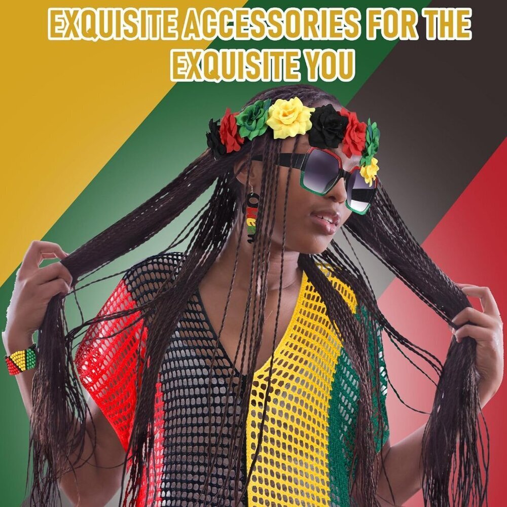 African Jamaican Accessories Set Women's Jewelry Includes Earrings Sunglasses Ba - Picture 4 of 6